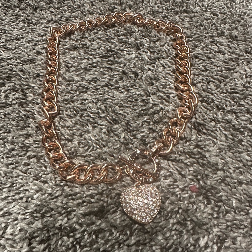 Guess Gold Chain Necklace with Sparkling Heart Pendant